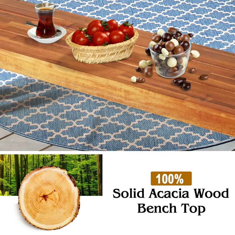 Set of 2 Rustic Acacia Wood Bench with Metal Legs, Indoor & Outdoor Dining Bench Patio Picnic Bench