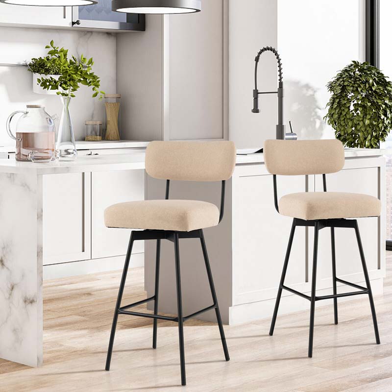 Swivel Bar Stools Set of 2, 29" Upholstered Bar Height Chairs with Back, Footrest & Metal Frame for Kitchen Island, Dining Room, Home Bar