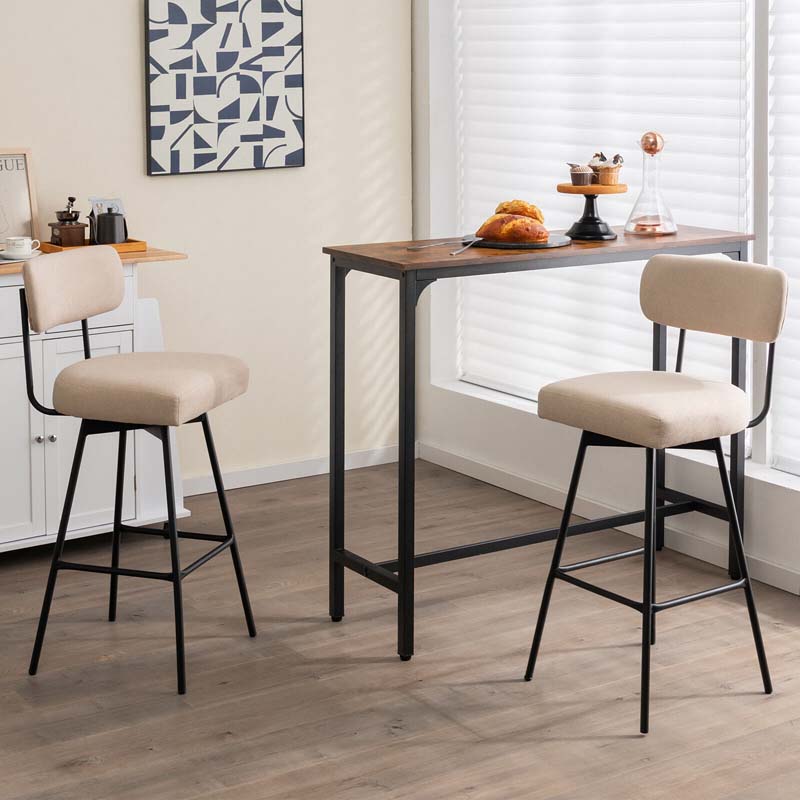 Swivel Bar Stools Set of 2, 29" Upholstered Bar Height Chairs with Back, Footrest & Metal Frame for Kitchen Island, Dining Room, Home Bar