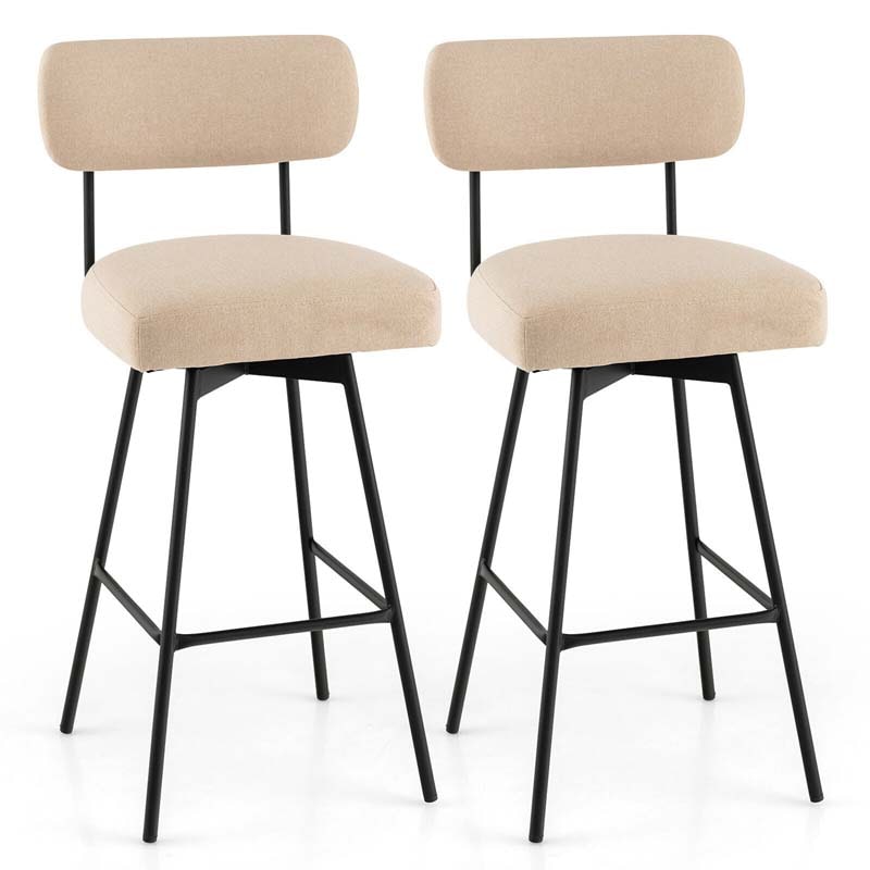Swivel Bar Stools Set of 2, 29" Upholstered Bar Height Chairs with Back, Footrest & Metal Frame for Kitchen Island, Dining Room, Home Bar