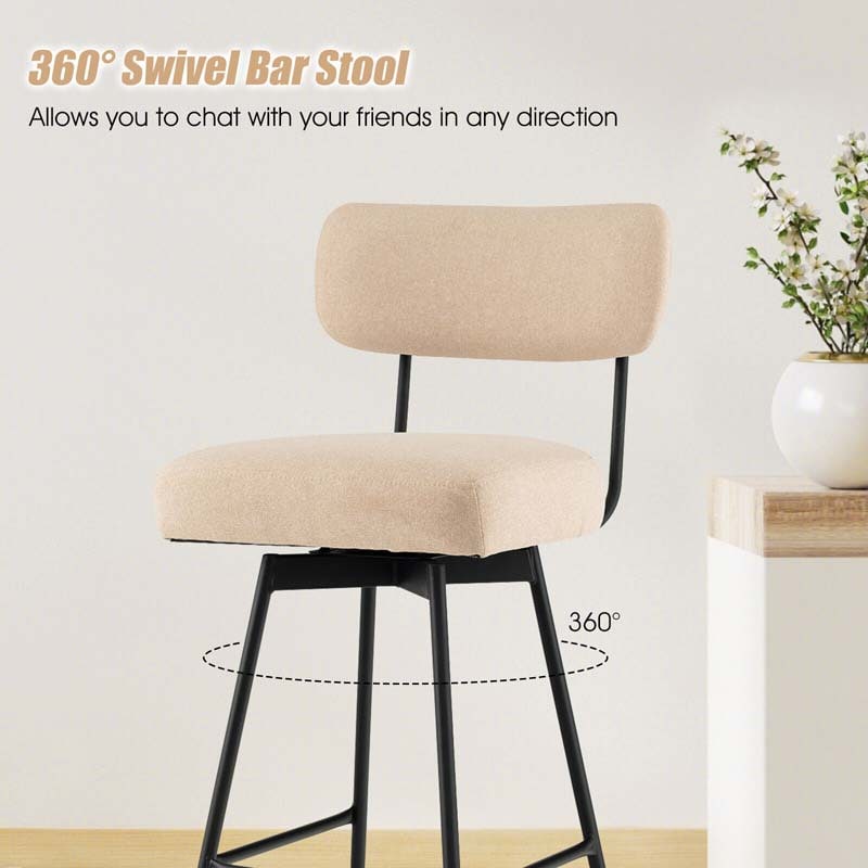 Swivel Bar Stools Set of 2, 29" Upholstered Bar Height Chairs with Back, Footrest & Metal Frame for Kitchen Island, Dining Room, Home Bar