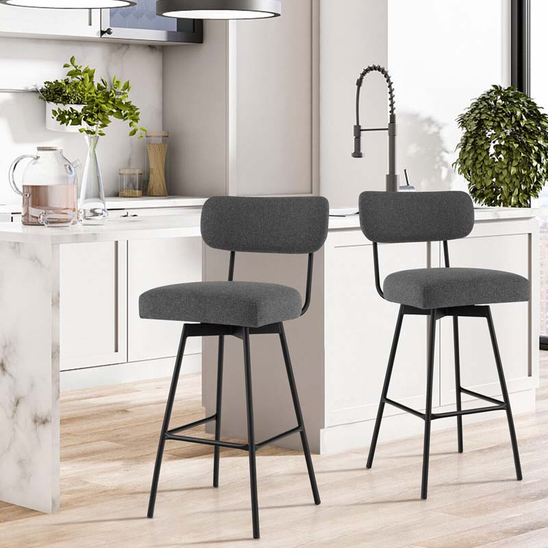 Swivel Bar Stools Set of 2, 29" Upholstered Bar Height Chairs with Back, Footrest & Metal Frame for Kitchen Island, Dining Room, Home Bar