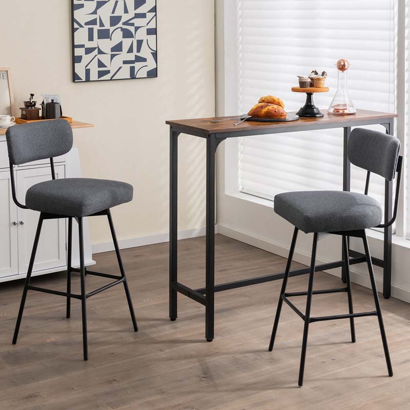 Swivel Bar Stools Set of 2, 29" Upholstered Bar Height Chairs with Back, Footrest & Metal Frame for Kitchen Island, Dining Room, Home Bar