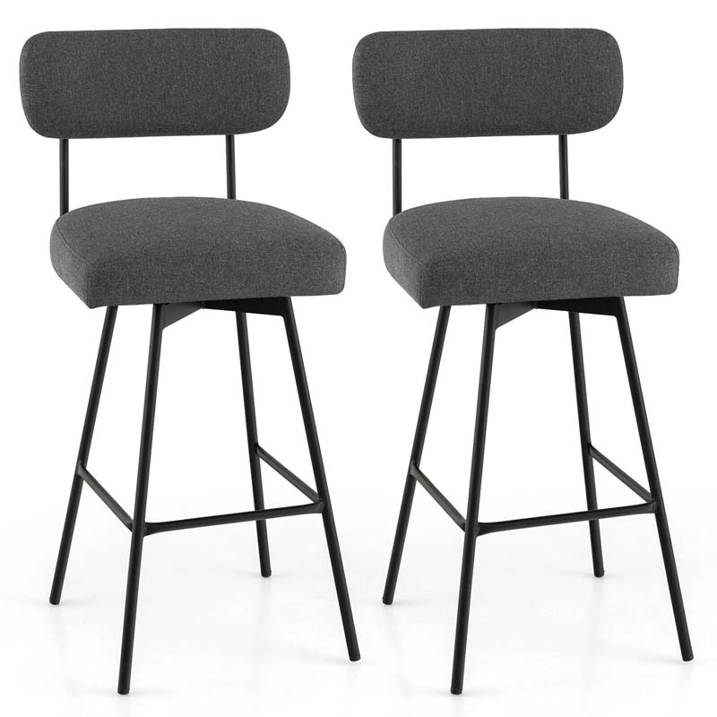 Swivel Bar Stools Set of 2, 29" Upholstered Bar Height Chairs with Back, Footrest & Metal Frame for Kitchen Island, Dining Room, Home Bar