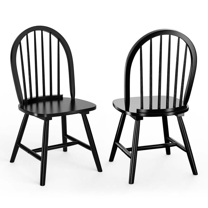 2Pcs Vintage Wood Windsor Dining Side Chairs with Spindle Back, French Country Armless Kitchen Chairs