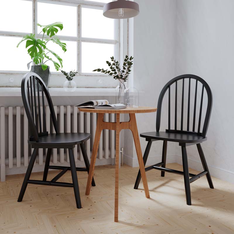 2Pcs Vintage Wood Windsor Dining Side Chairs with Spindle Back, French Country Armless Kitchen Chairs