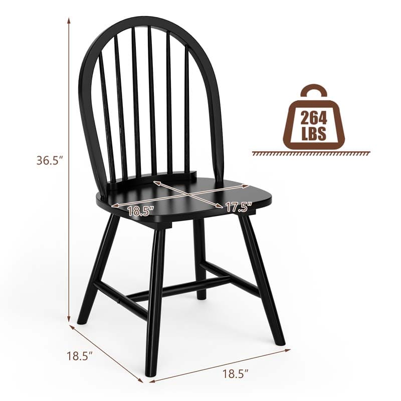 2Pcs Vintage Wood Windsor Dining Side Chairs with Spindle Back, French Country Armless Kitchen Chairs