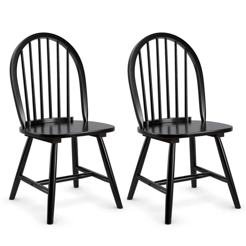 2Pcs Vintage Wood Windsor Dining Side Chairs with Spindle Back, French Country Armless Kitchen Chairs