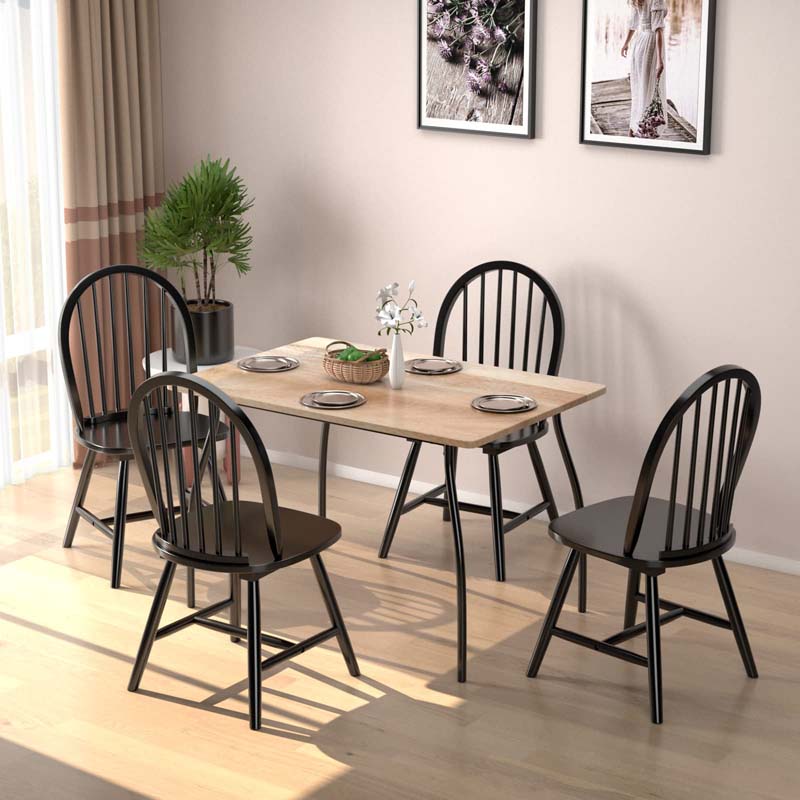 2Pcs Vintage Wood Windsor Dining Side Chairs with Spindle Back, French Country Armless Kitchen Chairs
