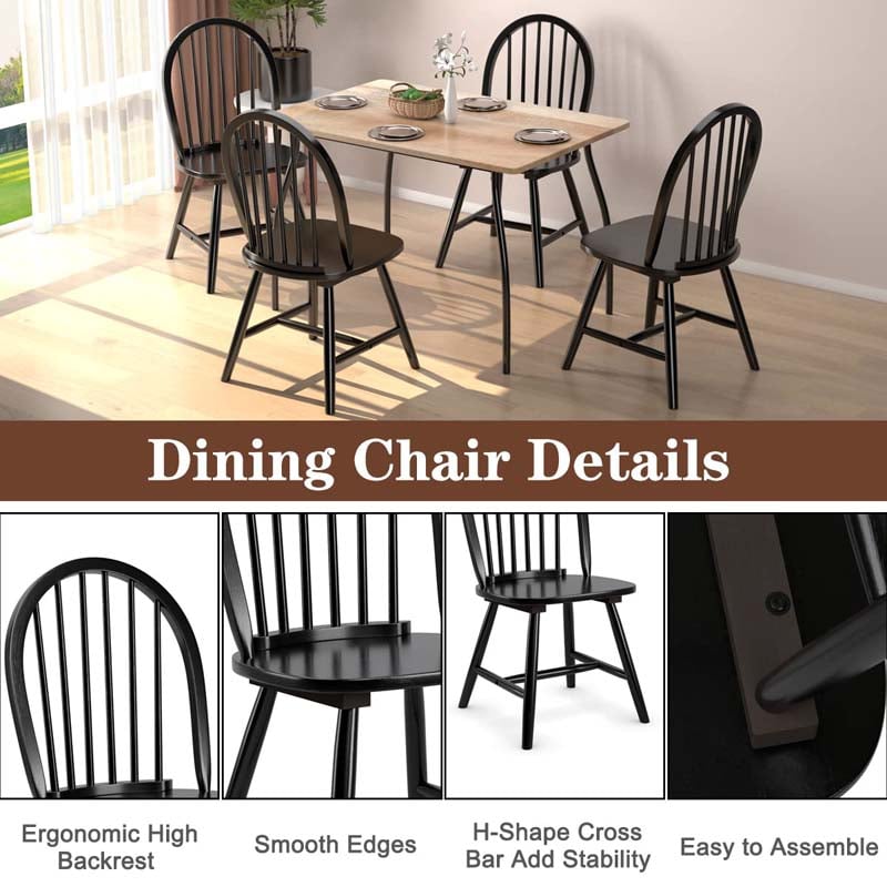 2Pcs Vintage Wood Windsor Dining Side Chairs with Spindle Back, French Country Armless Kitchen Chairs