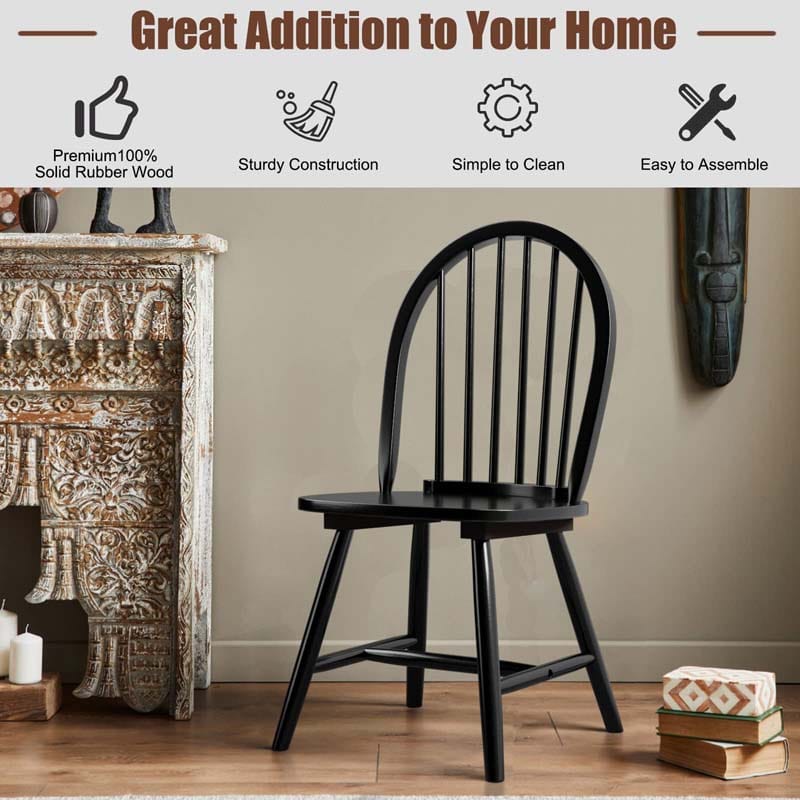 2Pcs Vintage Wood Windsor Dining Side Chairs with Spindle Back, French Country Armless Kitchen Chairs