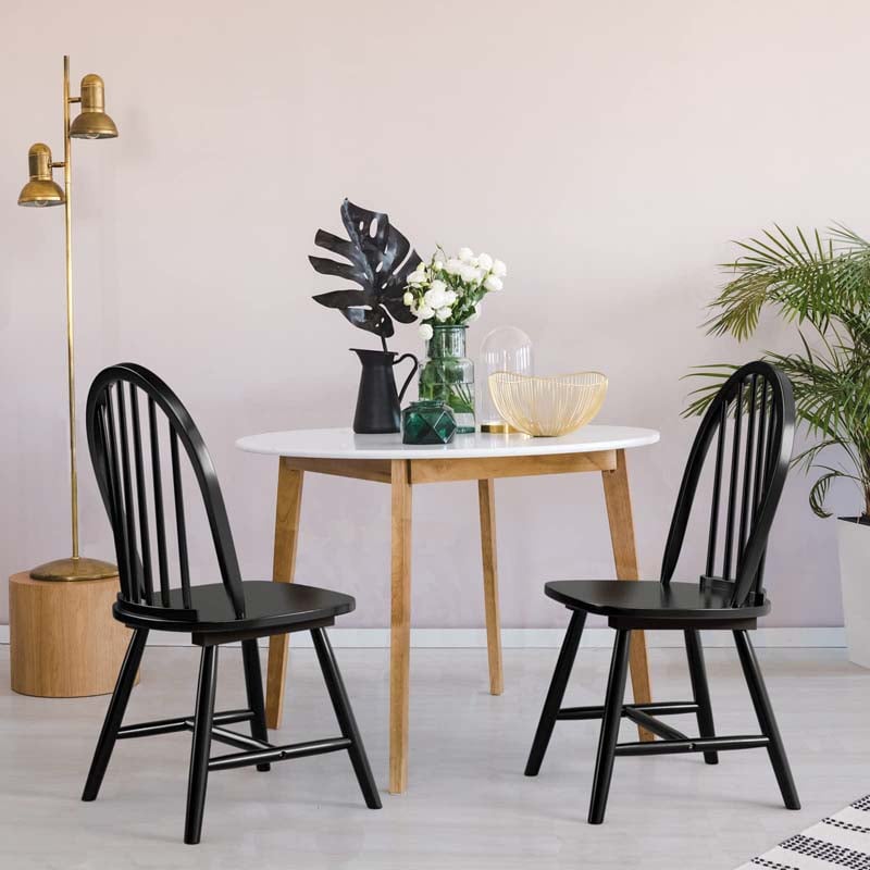 2Pcs Vintage Wood Windsor Dining Side Chairs with Spindle Back, French Country Armless Kitchen Chairs