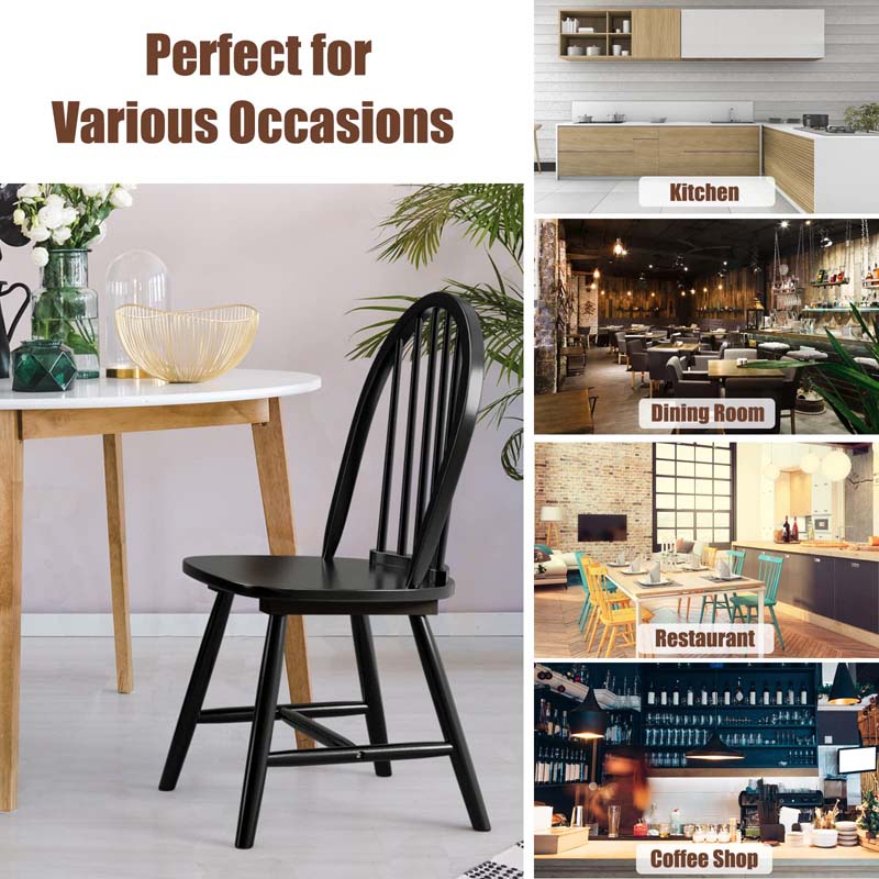 2Pcs Vintage Wood Windsor Dining Side Chairs with Spindle Back, French Country Armless Kitchen Chairs