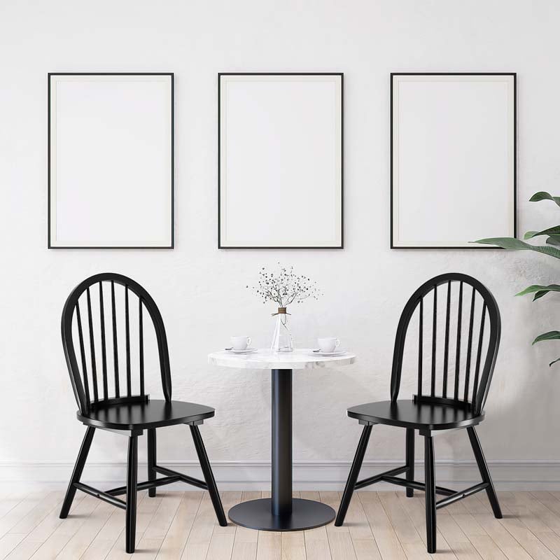 2Pcs Vintage Wood Windsor Dining Side Chairs with Spindle Back, French Country Armless Kitchen Chairs