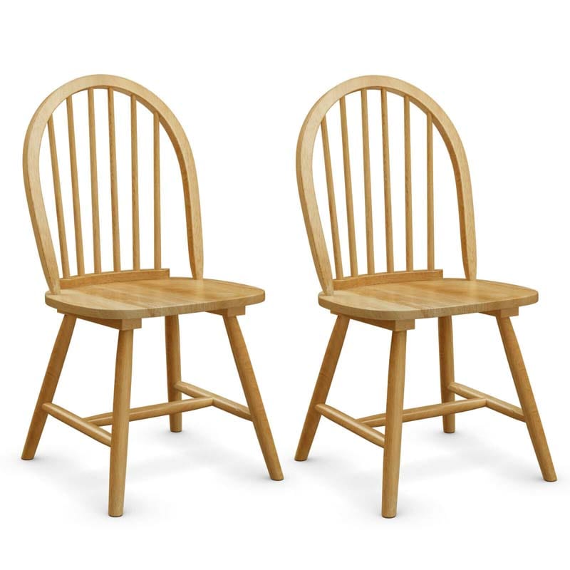 2Pcs Vintage Wood Windsor Dining Side Chairs with Spindle Back, French Country Armless Kitchen Chairs