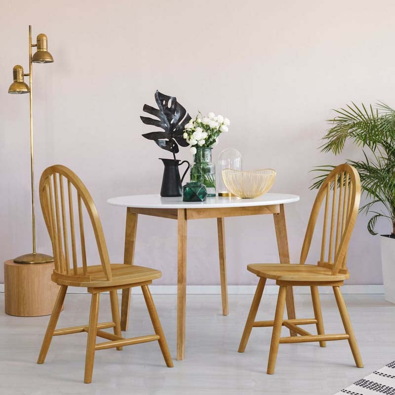 2Pcs Vintage Wood Windsor Dining Side Chairs with Spindle Back, French Country Armless Kitchen Chairs