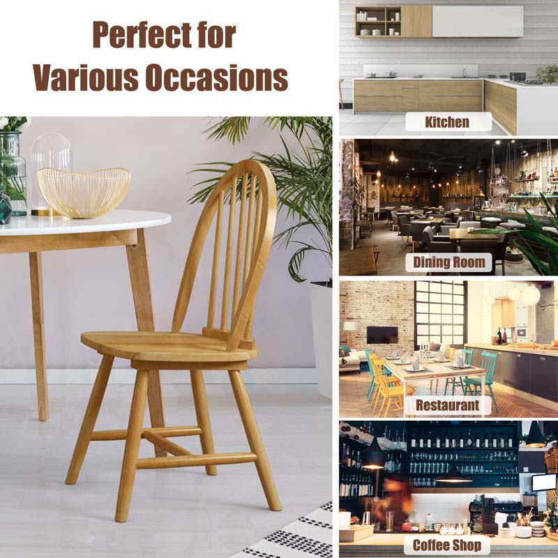2Pcs Vintage Wood Windsor Dining Side Chairs with Spindle Back, French Country Armless Kitchen Chairs