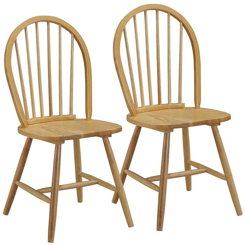 2Pcs Vintage Wood Windsor Dining Side Chairs with Spindle Back, French Country Armless Kitchen Chairs