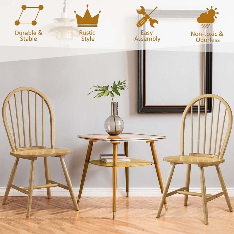 2Pcs Vintage Wood Windsor Dining Side Chairs with Spindle Back, French Country Armless Kitchen Chairs
