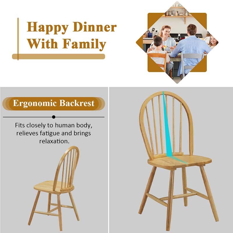 2Pcs Vintage Wood Windsor Dining Side Chairs with Spindle Back, French Country Armless Kitchen Chairs
