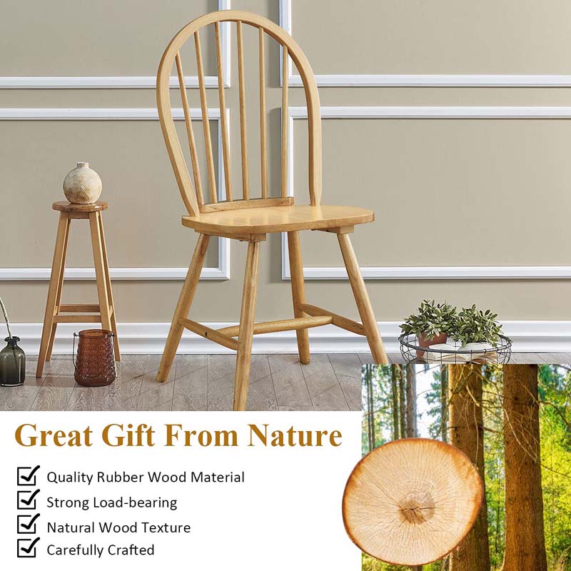 2Pcs Vintage Wood Windsor Dining Side Chairs with Spindle Back, French Country Armless Kitchen Chairs