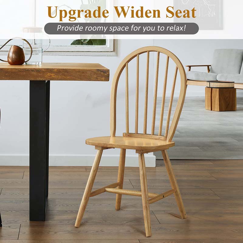 2Pcs Vintage Wood Windsor Dining Side Chairs with Spindle Back, French Country Armless Kitchen Chairs