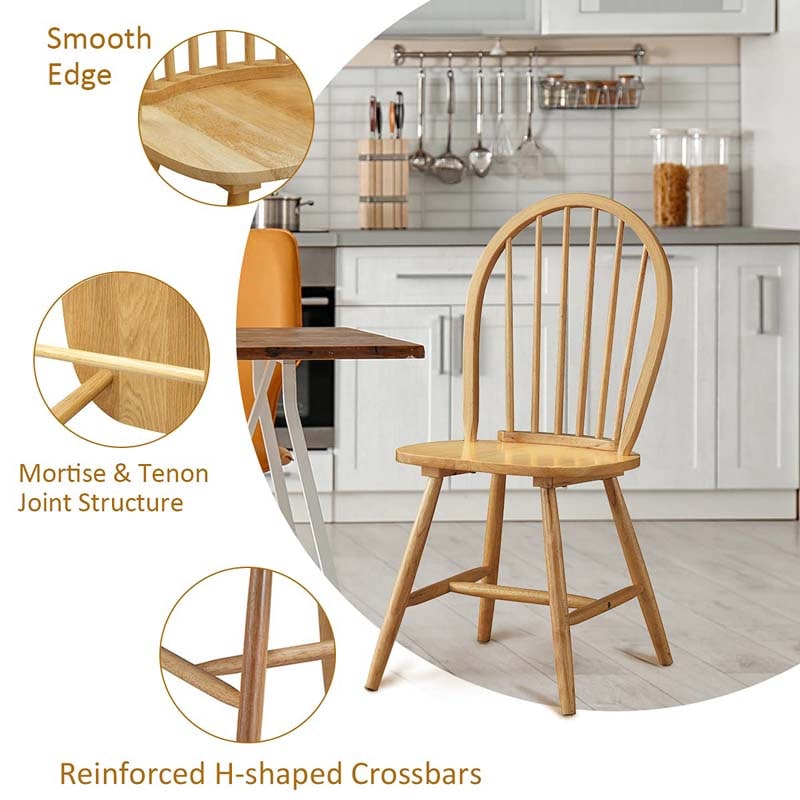2Pcs Vintage Wood Windsor Dining Side Chairs with Spindle Back, French Country Armless Kitchen Chairs