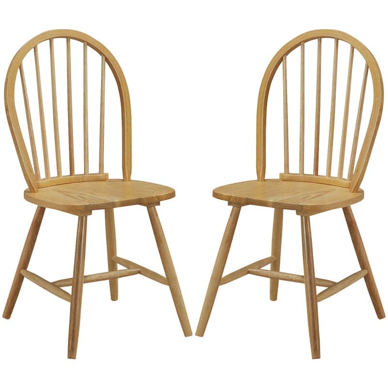 2Pcs Vintage Wood Windsor Dining Side Chairs with Spindle Back, French Country Armless Kitchen Chairs
