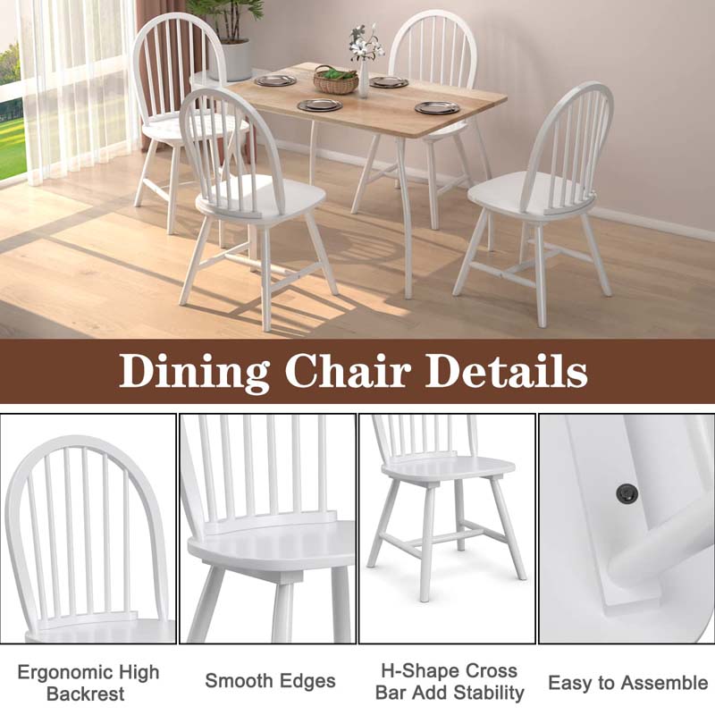 2Pcs Vintage Wood Windsor Dining Side Chairs with Spindle Back, French Country Armless Kitchen Chairs