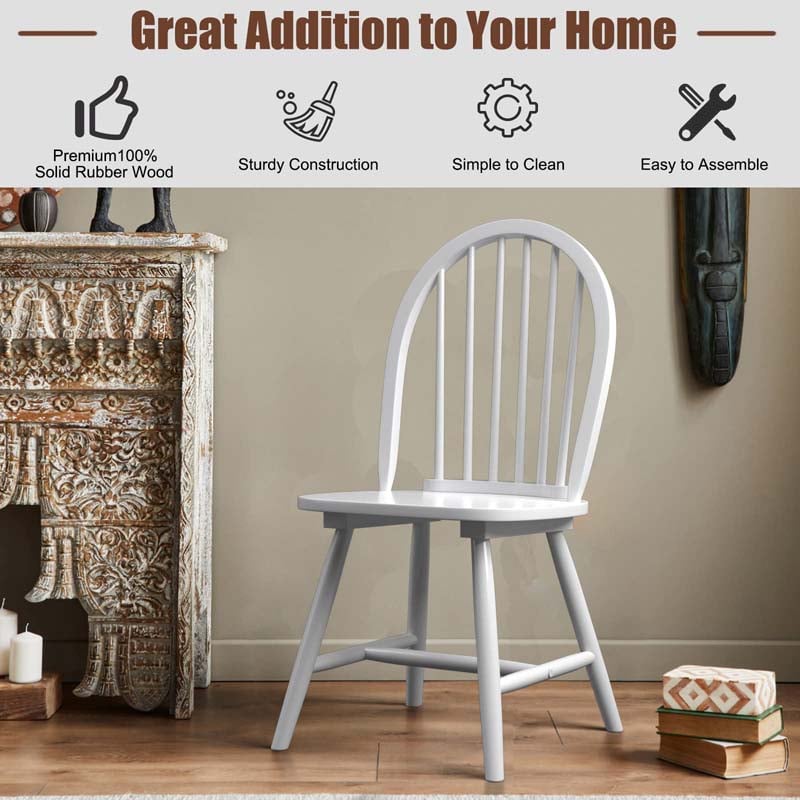 2Pcs Vintage Wood Windsor Dining Side Chairs with Spindle Back, French Country Armless Kitchen Chairs