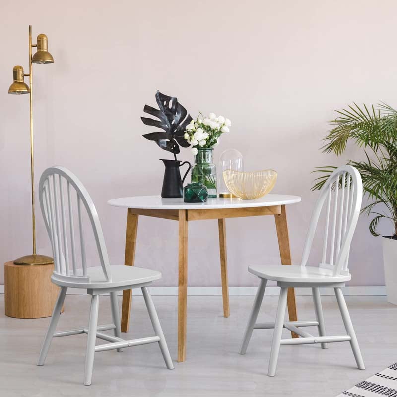2Pcs Vintage Wood Windsor Dining Side Chairs with Spindle Back, French Country Armless Kitchen Chairs