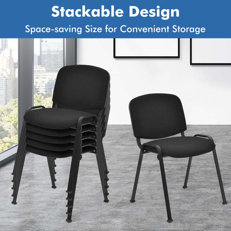 Set of 5 Stackable Conference Chairs with Ergonomic Upholstered Seat & Metal Frame, Modern Office Guest Chairs for Waiting Reception Rooms