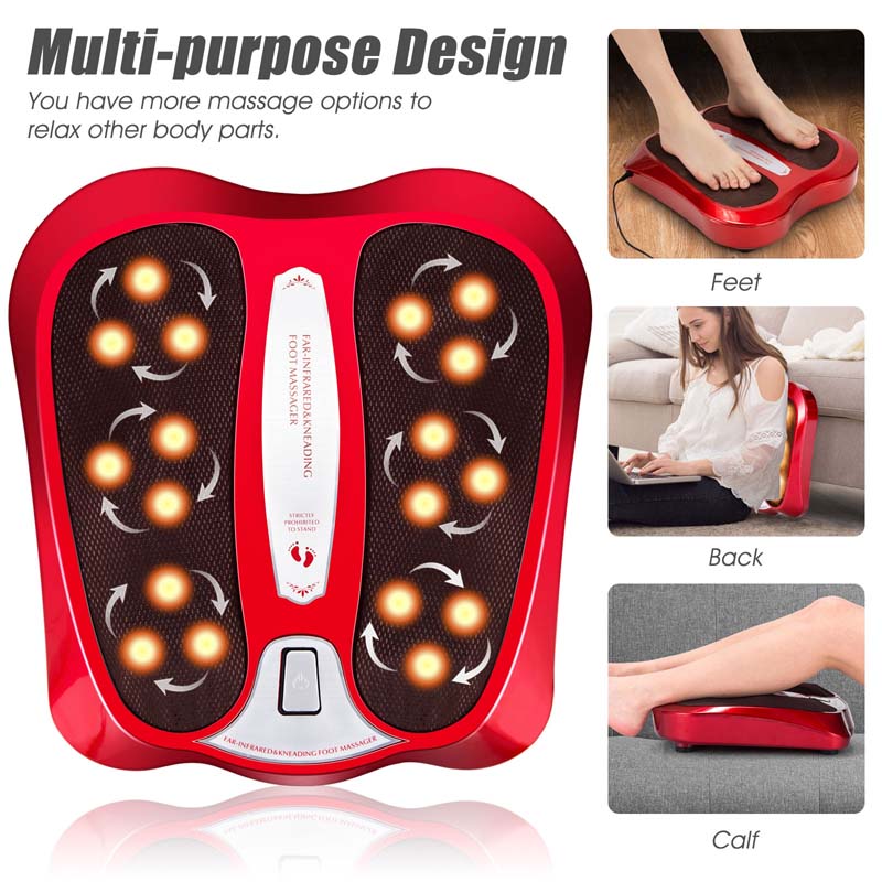 3-in-1 Electric Foot Massager, Foot Back Leg Kneading Shiatsu Massage Machine, Foot Warmer with Infrared Heating & 18 Massage Nodes