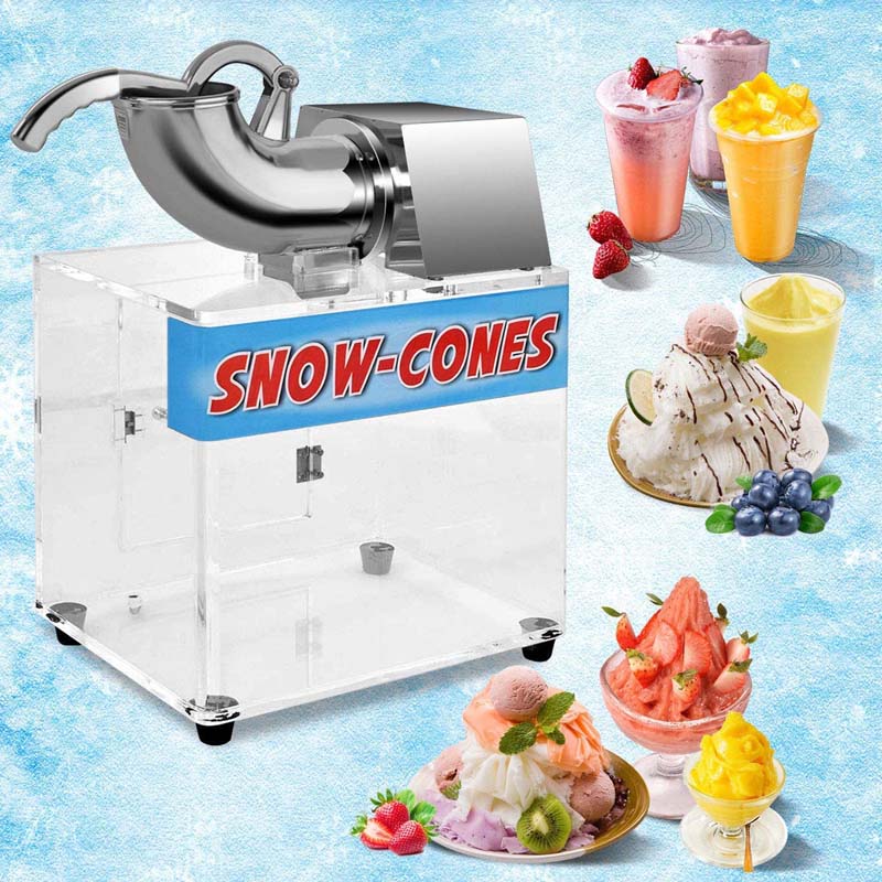 Electric Ice Crushers Machine Ice Snow Cone Maker Professional Double Blades Stainless Steel Ice Shaver Machine for Home Commercial Use (Silver)