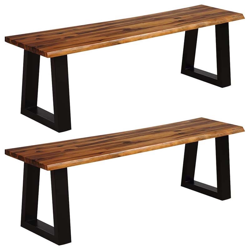 Rustic Solid Acacia Wood Bench with Metal Legs, Patio Dining Bench Outdoor Picnic Bench Seating Chair