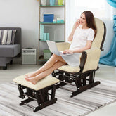 Nursery Glider & Ottoman Set, Upholstered Baby Glider Rocker Chair with Cushion, Storage Pocket, Solid Wood Base for Breastfeeding Napping