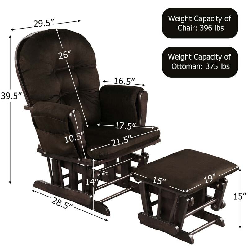 Nursery Glider & Ottoman Set, Upholstered Baby Glider Rocker Chair with Cushion, Storage Pocket, Solid Wood Base for Breastfeeding Napping