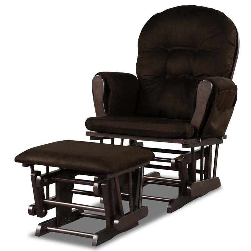 Nursery Glider & Ottoman Set, Upholstered Baby Glider Rocker Chair with Cushion, Storage Pocket, Solid Wood Base for Breastfeeding Napping