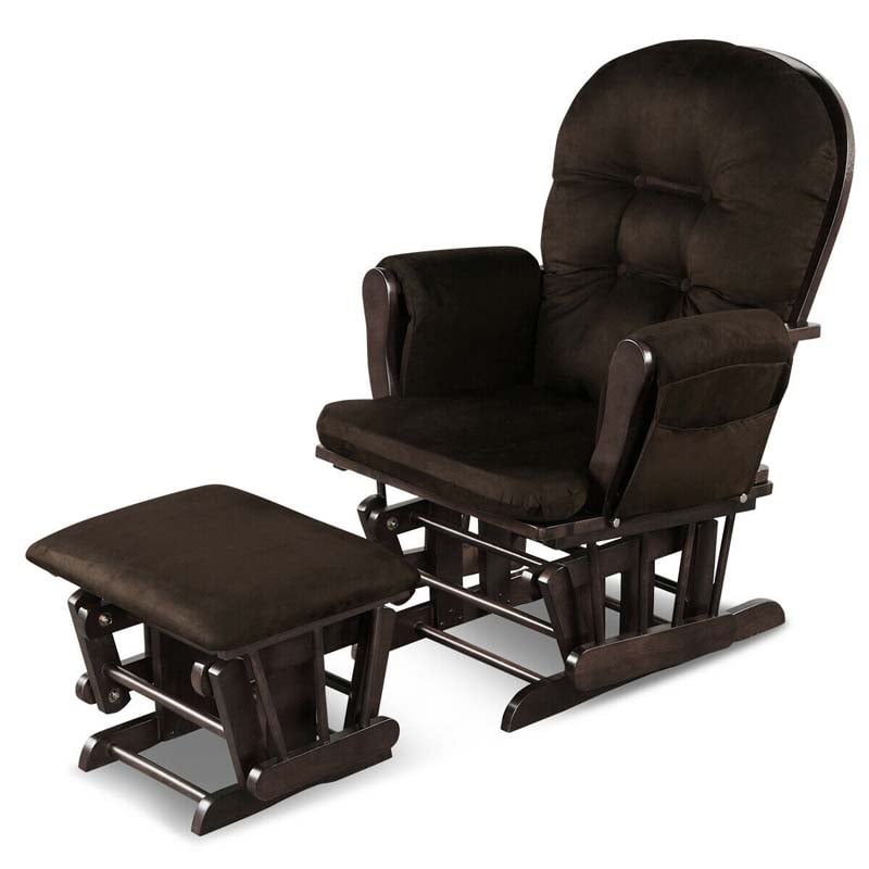 Nursery Glider & Ottoman Set, Upholstered Baby Glider Rocker Chair with Cushion, Storage Pocket, Solid Wood Base for Breastfeeding Napping