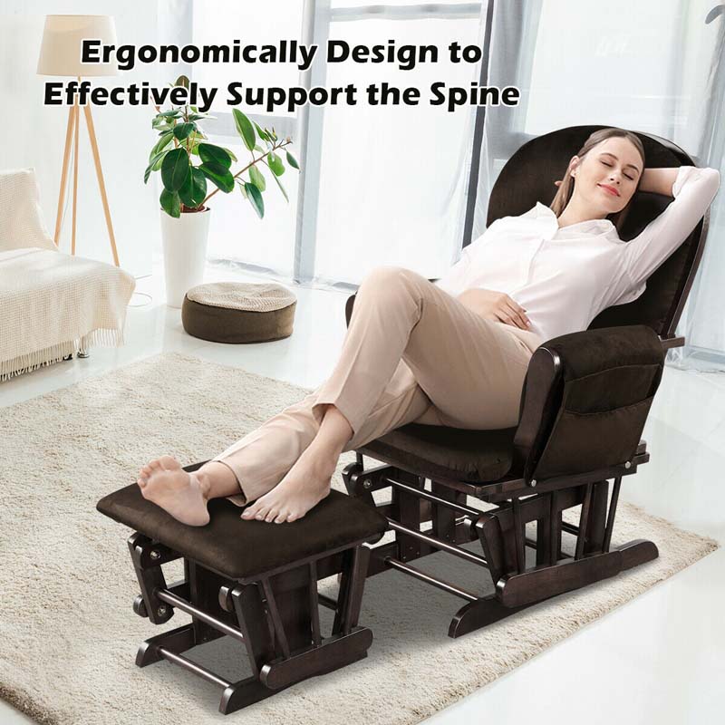 Nursery Glider & Ottoman Set, Upholstered Baby Glider Rocker Chair with Cushion, Storage Pocket, Solid Wood Base for Breastfeeding Napping