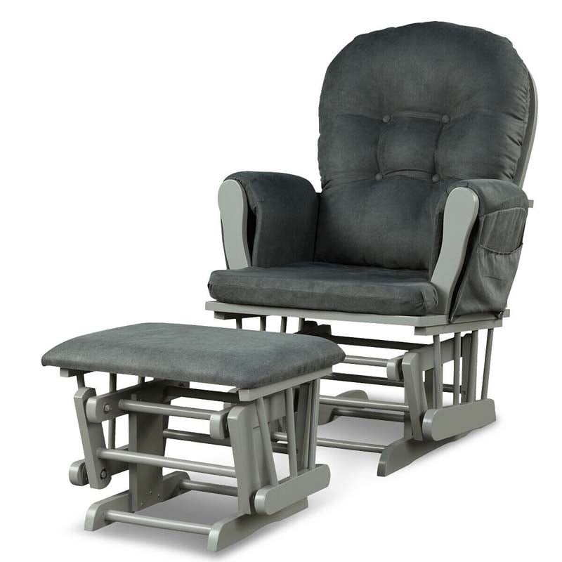 Nursery Glider & Ottoman Set, Upholstered Baby Glider Rocker Chair with Cushion, Storage Pocket, Solid Wood Base for Breastfeeding Napping