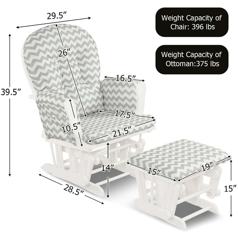 Nursery Glider & Ottoman Set, Upholstered Baby Glider Rocker Chair with Cushion, Storage Pocket, Solid Wood Base for Breastfeeding Napping