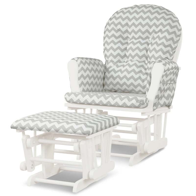 Nursery Glider & Ottoman Set, Upholstered Baby Glider Rocker Chair with Cushion, Storage Pocket, Solid Wood Base for Breastfeeding Napping