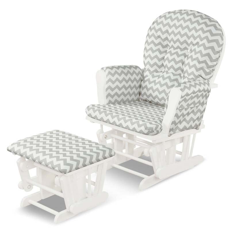 Nursery Glider & Ottoman Set, Upholstered Baby Glider Rocker Chair with Cushion, Storage Pocket, Solid Wood Base for Breastfeeding Napping
