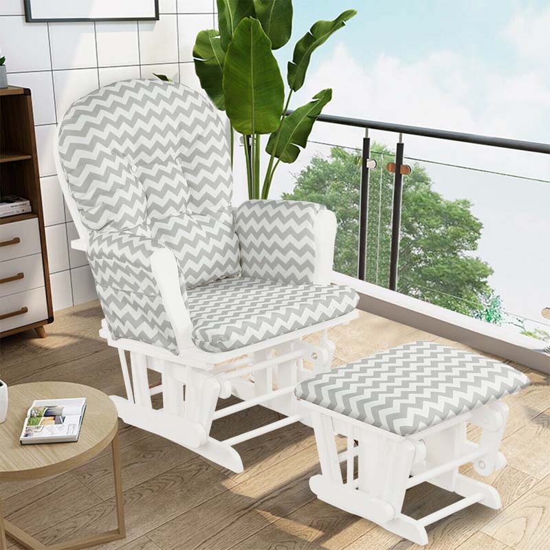 Nursery Glider & Ottoman Set, Upholstered Baby Glider Rocker Chair with Cushion, Storage Pocket, Solid Wood Base for Breastfeeding Napping