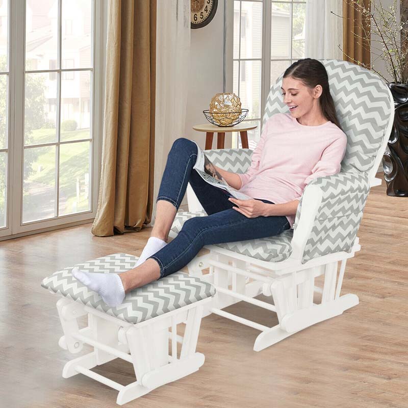 Nursery Glider & Ottoman Set, Upholstered Baby Glider Rocker Chair with Cushion, Storage Pocket, Solid Wood Base for Breastfeeding Napping