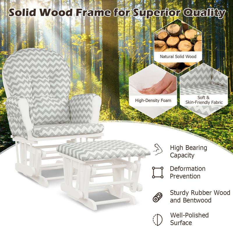 Nursery Glider & Ottoman Set, Upholstered Baby Glider Rocker Chair with Cushion, Storage Pocket, Solid Wood Base for Breastfeeding Napping