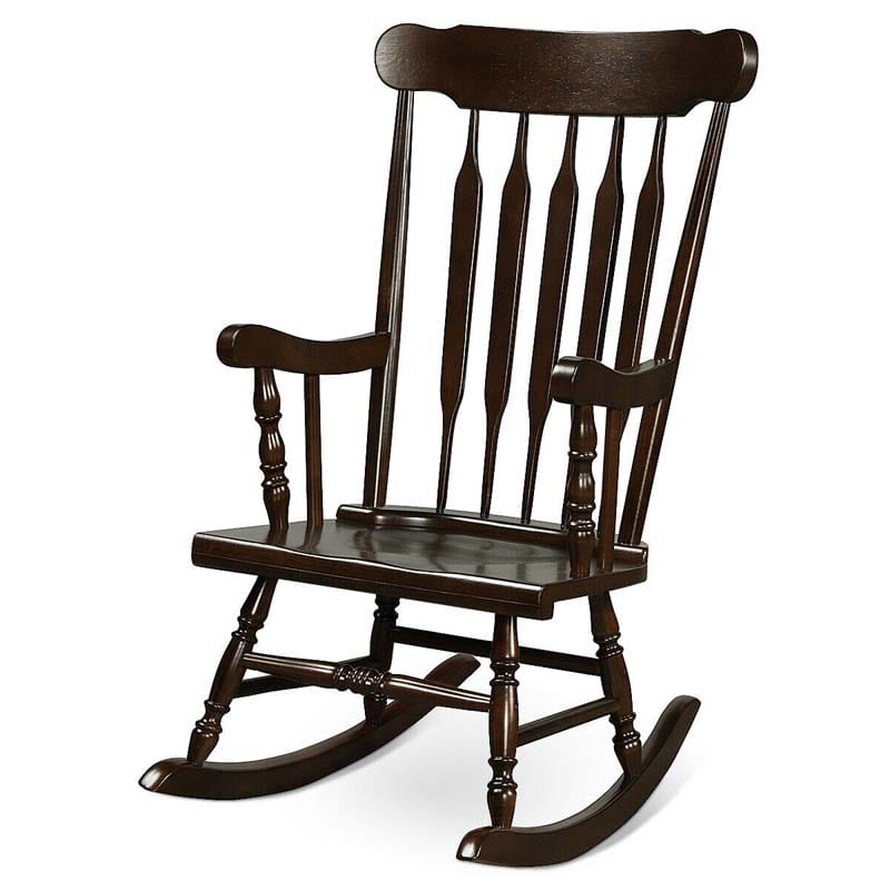 Solid Wood Glossy Finish Rocking Chair, Indoor & Outdoor Rocker for Porch Patio Backyard