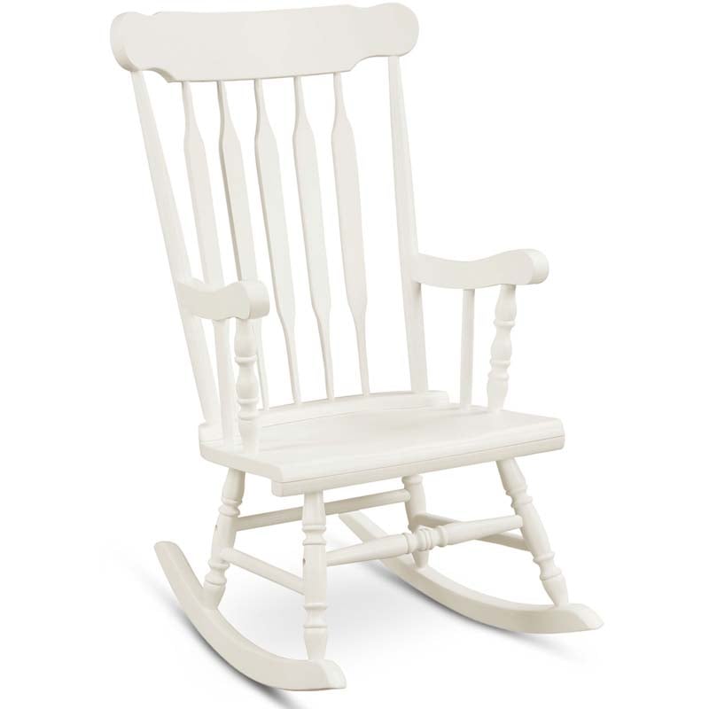 Outdoor Solid Wood Rocking Chair, High Back Porch Rocker Glossy Finish for Patio, Backyard, Balcony, Garden & Indoor Use