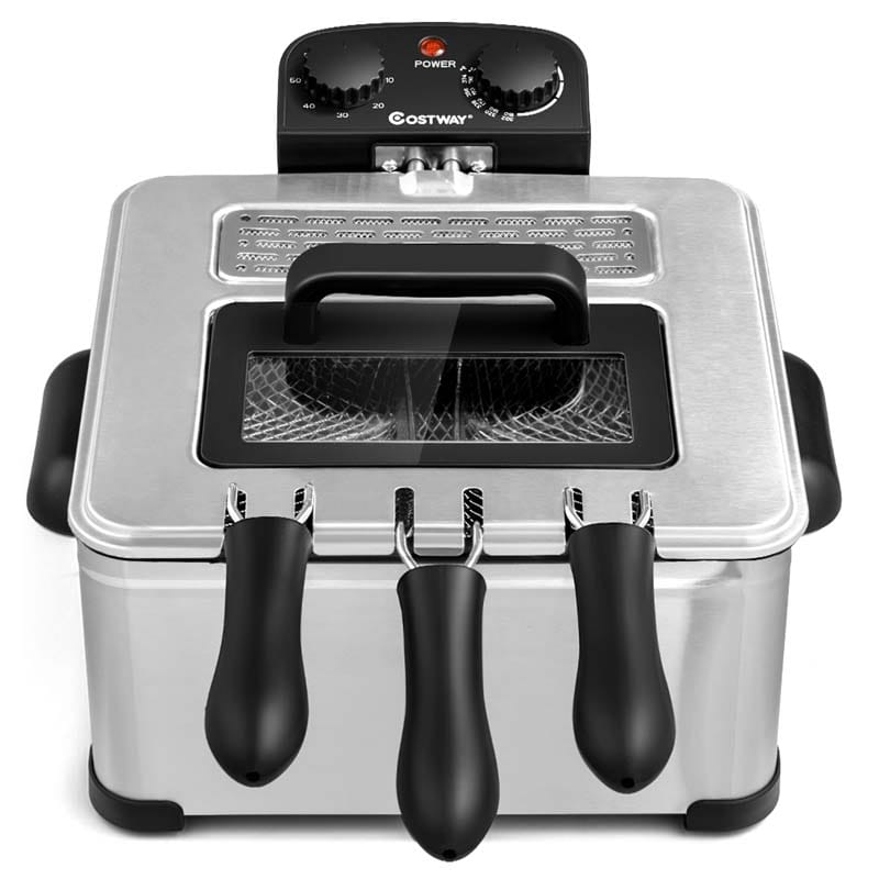 5.3 QT Electric Deep Fryer, 1700W Oil Fryer with Timer, Triple Stainless Steel Frying Basket, Viewing Window Lid